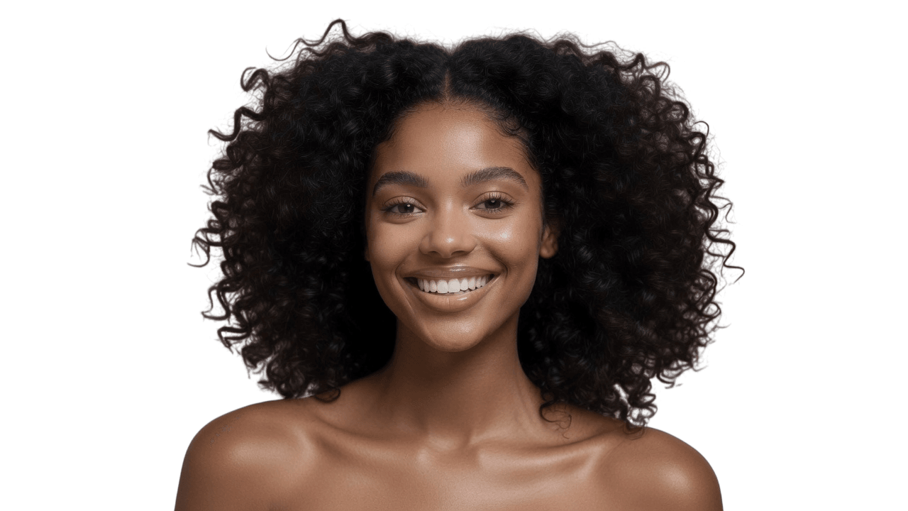 Femme épanouie aux cheveux bouclés volumineux, sublimés par sa routine capillaire
